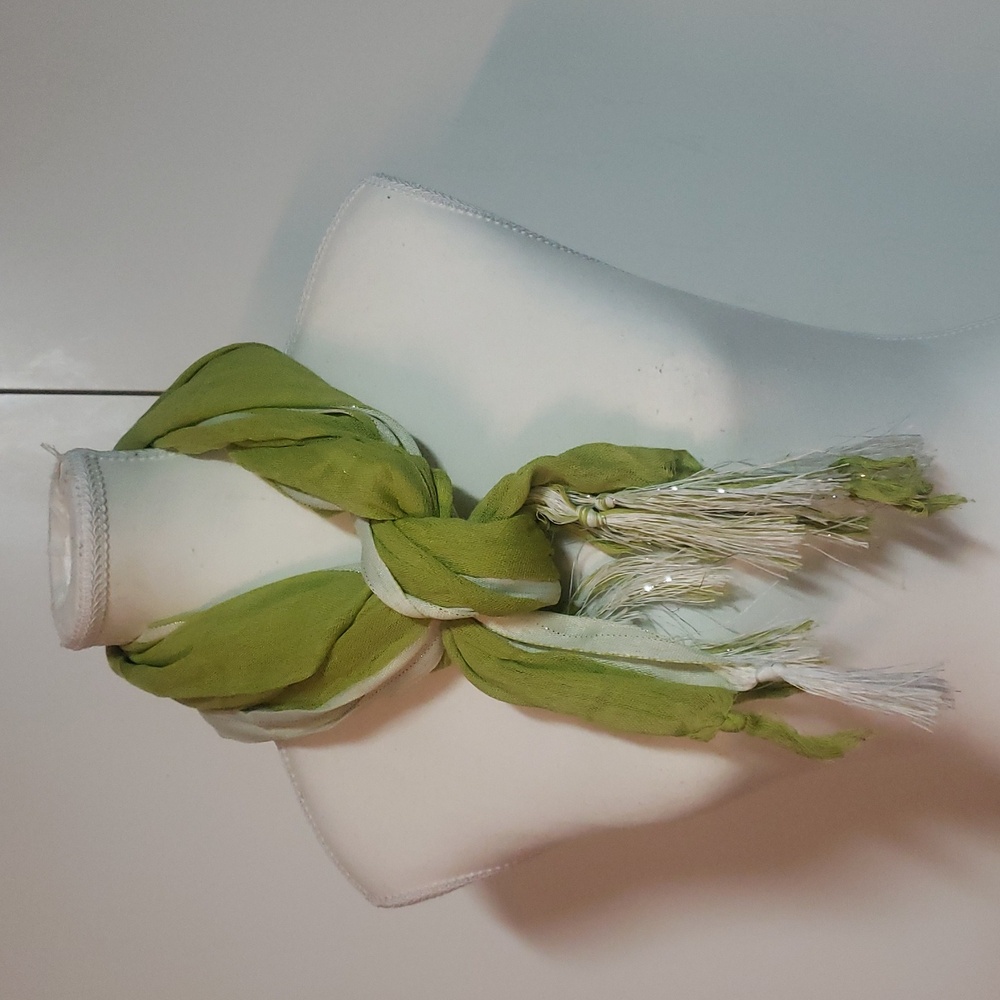 Scarf light green and white cotton